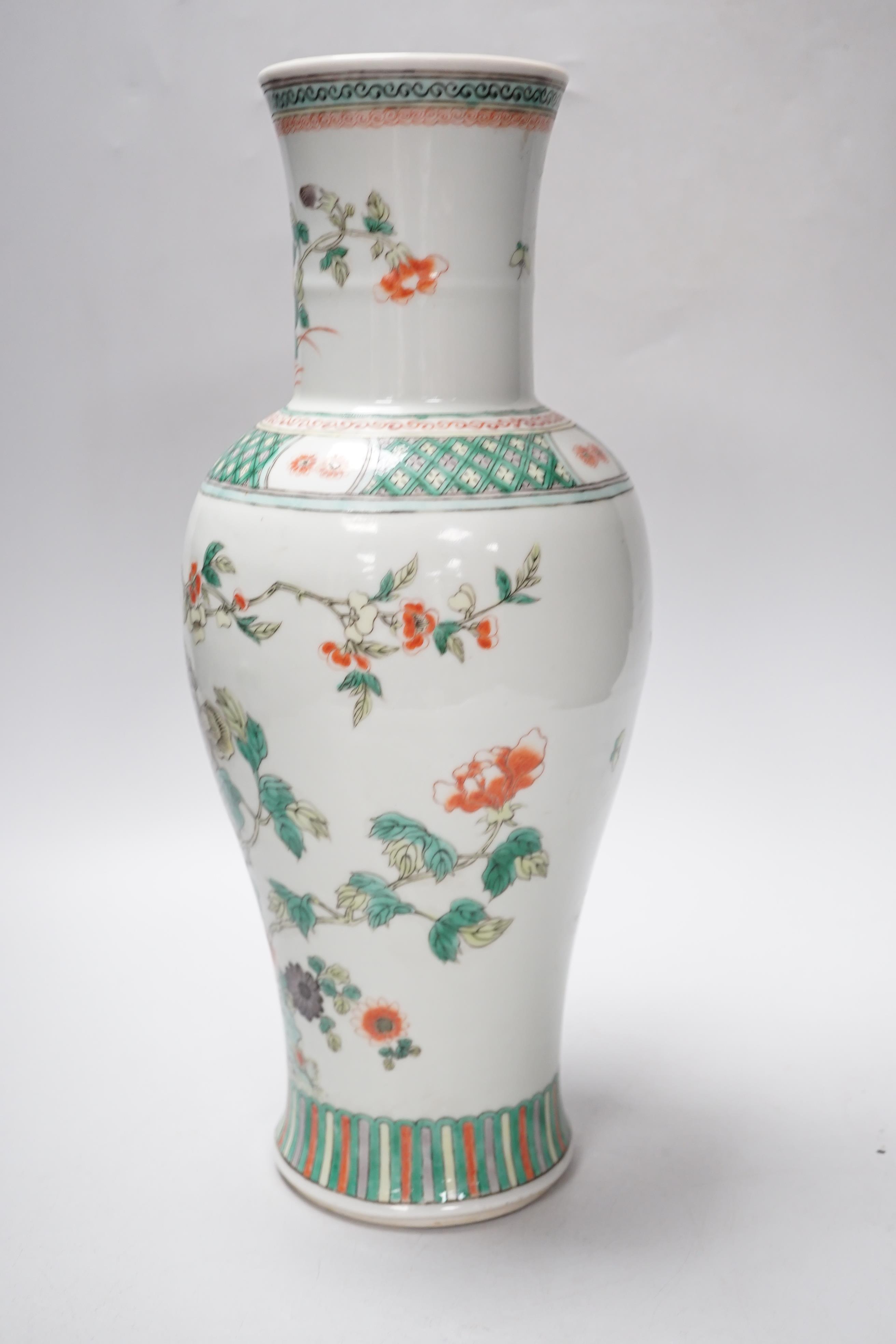A Chinese famille verte baluster vase, late 19th/early 20th century, 35.5cm high